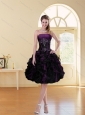 2015 Multi Color A Line Ruffled Strapless Knee Length Prom Dress with Beading