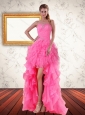 2015 Perfect Baby Pink Strapless Prom Dreses with Beading and Ruffled Layers