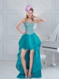 Affordable Teal High Low Sweetheart Beading Prom Dresses for 2015