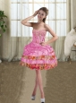 Pretty Rose Pink Leopard Printed Mini Length Beading Prom Dresses with Sweetheart