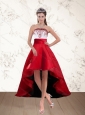 Pretty White And Wine Red High Low Strapless Prom Dresses with Embroidery