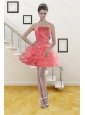Ruffled Watermelon Red Strapless 2015 Prom Gown with Beading