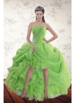 Spring Green High Low Prom Dresses with Ruffles and Beading