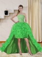 2015 Beautiful Spring Green High Low Prom Dresses with Beading