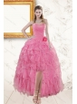 2015 Rose Pink Sweetheart Prom Dresses with Beading and Ruffles