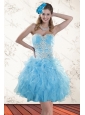 2015 Spring Baby Blue Sweetheart Prom Dresses with Embroidery
