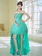 Apple Green Strapess High Low Prom Dresses with Embroidery and Beading