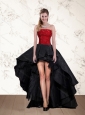 Cheap High Low Strapless Beading Prom Dresses in Red and Black