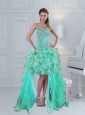 Pretty High Low Sweetheart Ruffles and Beading Prom Dress in Apple Green