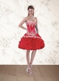 Watermelon Red Strapless Appliques Prom Dresses with Ruffled Layers