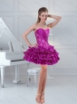 Fuchsia Short Sweetheart Ruffled Layers Beading Prom Dresses