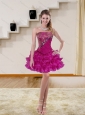 Beautiful Puffy Beading Multi Color Prom Dresses in Fuchsia for 2015