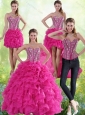 Hot Pink Sweetheart Quinceanera Gown with Beading and Ruffles