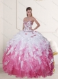 2015 Sophisticated Sweetheart Quinceanera Dress in White and Pink with Beading and Ruffles