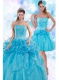 Exquisite Appliques and Pick Ups Teal Quinceanera Dresses for 2015