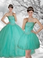 Fashionable Apple Green Strapless Quince Dress with Appliques and Beading for 2015