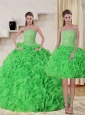 Pretty Strapless Spring Green Quince Dress with Beading and Ruffles