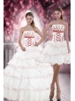 2015 Customer Made White Quince Dresses with Appliques and Ruffled Layers