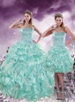 2015 Fashionable Beading and Ruffles Aqual Blue Quince Dresses