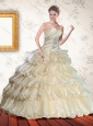 2015 Gorgeous Champagne Quinceanera Dress with Appliques and Ruffles