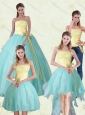2015 Strapless Floor Length Multi Color Quinceanera Gown with Bowknot