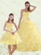 Beaded and Ruffled Sweetheart Quinceanera Dress in Yellow
