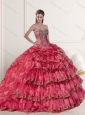 Classical Coral Red Dress for Quinceanera Dress with Appliques and Ruffled Layers