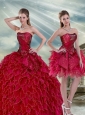 Gorgeous 2015 Ruffles and BeadingWine Red Sweet 16 Dresses