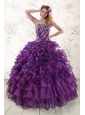 Lovely Purple Strapless Appliques and Ruffles Quince Dresses for 2015