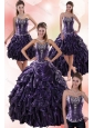 Luxurious Sweetheart Ball Gown Purple Quince Dresses with Embroidery