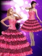 2015 Beautiful Hot Pink Strapless Quinceanera Dresses with Beading and Ruffled Layers