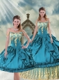 2015 Gorgeous Off The Shoulder Embroidery and Pick Ups Quinceanera Dress in Teal