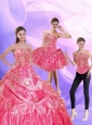 2015 Watermelon Quinceanera Dress with Ruffled Layers and Appliques