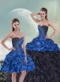 2015 Wonderful Blue and Black Sweet 15 Dresses with Beading and Ruffles