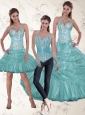 Fashionable Halter Top Aqua Blue Quince Dresses with Beading and Ruffles
