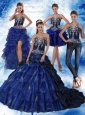 Navy Blue Sweetheart Quinceanera Dress with Embroidery and Ruffles