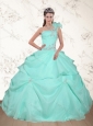 Pretty Beading and Appliques 2015 Dress for Quince in Apple Green
