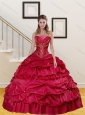 Wine Red Strapless Beading and Pick Ups Quinceanera Dresses for 2015