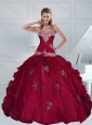 2015 Modest Appliques and Beading Burgundy Quince Dresses
