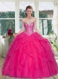 Cute Hot Pink Sweetheart Quince Gowns with Ruffles and Beading