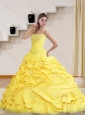 2015 Brand New Yellow Strapless Beading 2015 Quinceanera Dresses with Brush Train