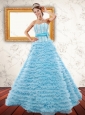 2015 Light Blue Strapless Quinceanera Dresses with Beading and Ruffled Layers