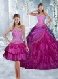 2015 Luxurious Appliques and Ruffled Layers Quinceanera Dresses in Fuchsia