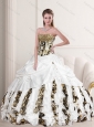 2015 New Style Leopard Printed White Strapless Quinceanera Dresses with Pick Ups