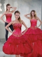 2015 Pretty Red Quinceanera Dresses with Beading and Ruffles