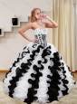 2015 Zebra Print White and Black Quince Dresses with Beading and Ruffles