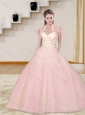 Decent 2015 Baby Pink Sweetheart Quinceanera Dresses with Beading and Appliques