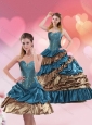 Detachable Teal and Brown Sweetheart Quinceanera Dress with Beading and Ruffled Layers for 2015