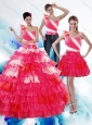 One Shoulder Ruffled Layers and Beading Multi Color Quinceanera Dresses for 2015