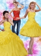 Wonderful 2015 Strapless Yellow Quinceanera Dresses with Beading